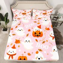 Conjunto de cama Feelyou Pink Halloween, lençol queen size