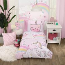 Conjunto de cama infantil Everything Kids Caticorn Girl Power 4 peças