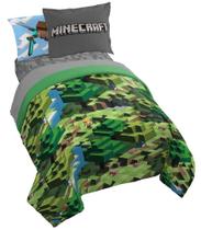 Conjunto de cama Jay Franco Minecraft Daytime Full com edredom e lençol Conjunto de cama Jay Franco Minecraft Daytime Full com edredom e lençol