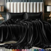 Conjunto de cama king size Satin Sheets DECOLURE (4 peças, 21 cores) preto Conjunto de cama king size Satin Sheets DECOLURE (4 peças, 21 cores) preto