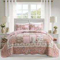 Conjunto de Cama NEWLAKE Queen Algodão Patchwork Floral Rosa Conjunto de Cama NEWLAKE Queen Algodão Patchwork Floral Rosa