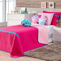 Conjunto de Cama SOLTEIRO Infantil Cupcake Kit 6 Peças Colcha Cobre Leito Pink/Rosa Dupla Face com Almofadas Formato Estampadas