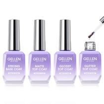 Conjunto de camada superior e base em gel GELLEN 18 ml x 4, sem limpeza, fosco, brilhante