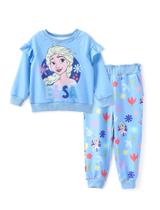 Conjunto de camisa com babados e calças de bolso Disney Frozen Elsa para meninas Conjunto de camisa com babados e calças de bolso Disney Frozen Elsa para meninas