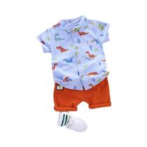 Conjunto De Camisa E Shorts De Verão Para Crianças Com Estampa De Dinossauro 2PCS Roupa De Conjunto De Camisa E Shorts De Verão Para Crianças Com Estampa De Dinossauro 2PCS Roupa De