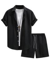 Conjunto de camisa e shorts masculinos Outfit Wyeysyt Waffle Button Down