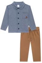 Conjunto de camisa em tecido chambray e calça skinny em cotton jeans