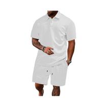 Conjunto De Camisa Polo E Calças Curtas Casuais De Verão Para Homens Com Textura Jacquard E Gola Conjunto De Camisa Polo E Calças Curtas Casuais De Verão Para Homens Com Textura Jacquard E Gola