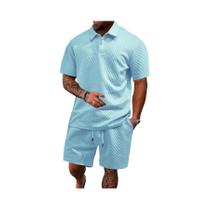 Conjunto De Camisa Polo E Calças Curtas Casuais De Verão Para Homens Com Textura Jacquard E Gola