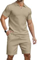 Conjunto de camisa polo e shorts KUYIGO Summer Casual para homens Khaki M