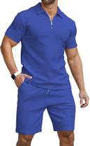 Conjunto de camisa polo e shorts KUYIGO Summer para homens azul royal