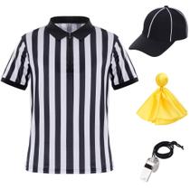 Conjunto de camisas de árbitro com listras e chapéu de camisa Whistle Flag Conjunto de camisas de árbitro com listras e chapéu de camisa Whistle Flag