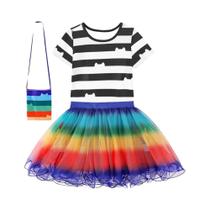Conjunto De Camiseta E Saia Listrada Preta E Branca Para Crianças, Fantasia De Carnaval Gabby