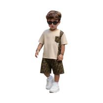 Conjunto De Camiseta E Shorts Com Padrão Geométrico Para Meninos, Manga Curta, Gola Redonda Com Conjunto De Camiseta E Shorts Com Padrão Geométrico Para Meninos, Manga Curta, Gola Redonda Com