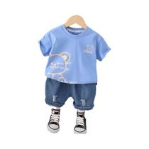 Conjunto De Camiseta E Shorts De Algodão Com Estampa De Urso Para Meninos, Moda Casual Infantil 2