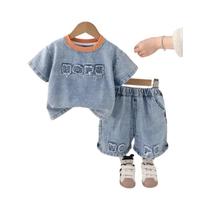Conjunto De Camiseta E Shorts Jeans De Algodão Para Meninos, Roupa Esportiva Infantil De Verão, 0-5
