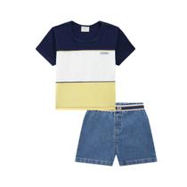 Conjunto de Camiseta em Malha e Bermuda em Jeans Luc.Boo