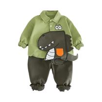 Conjunto De Camiseta Esportiva De Algodão Com Dinossauro E Calça Jeans Para Meninos De 1 a 5 Anos