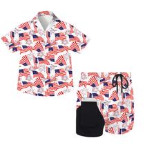 Conjunto de camiseta havaiana Outfit Juload USA Flag Boys com shorts, 2 peças Conjunto de camiseta havaiana Outfit Juload USA Flag Boys com shorts, 2 peças