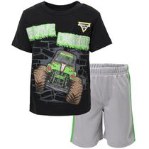 Conjunto de camisetas de manga curta e shorts esportivos Monster Jam Trucks para meninos, 4T