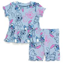 Conjunto de camisetas Disney Lilo & Stitch Little Girls Peplum e shorts de bicicleta azul 7-8 Conjunto de camisetas Disney Lilo & Stitch Little Girls Peplum e shorts de bicicleta azul 7-8