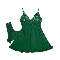 Conjunto De Camisola De Noite Ultra Sexy Em Tule Transparente Com Decote Em V E Saia Aberta,