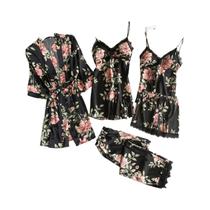 Conjunto De Camisola De Renda Feminina De Cinco Peças Confortável De Alta Qualidade Com Estampa E