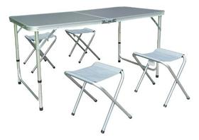 Conjunto De Camping Cinza 5 Pecas Mesa E 4 Bancos