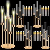 Conjunto de candelabros de ouro Tandefio de 5 braços com velas LED de 68 cm de altura