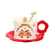 Conjunto De Caneca De Cerâmica Com Prato E Colher Com Tema De Natal, Caneca De Café Cartoon Para