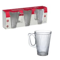 Conjunto de Caneca Lines em Vidro com 3 Peças 230ml - Hauskraft