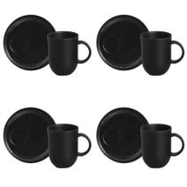 Conjunto De Canecas Com Pires 04 Peças Linhas Preto Matte Porto Brasil
