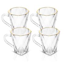 Conjunto de Canecas de Café de Vidro Diamond Fio de Ouro 180ml - Lyor Conjunto de Canecas de Café de Vidro Diamond Fio de Ouro 180ml - Lyor