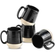 Conjunto de canecas de café Hasense de 15 onças de cerâmica com alças pretas, 4 unidades Conjunto de canecas de café Hasense de 15 onças de cerâmica com alças pretas, 4 unidades