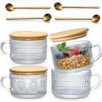 Conjunto de canecas de café LANDNEOO Vintage de vidro de 14 onças com tampas de bambu, 4 unidades