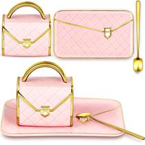 Conjunto de canecas de café Zubebe Elegant Handbag em forma de cerâmica rosa Conjunto de canecas de café Zubebe Elegant Handbag em forma de cerâmica rosa