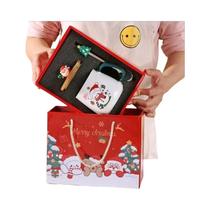 Conjunto De Canecas De Cerâmica Com Tema Festivo De Natal Com Colher E Tampa Para Café, Leite, Chá,