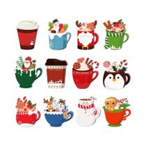 Conjunto De Canecas De Chá E Bloco De Notas Com Tema De Natal Do Papai Noel E Rena, Notas Adesivas