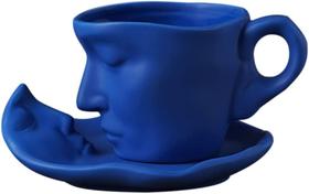 Conjunto de canecas e pires de café Creative 3D Ceramic Blue Color