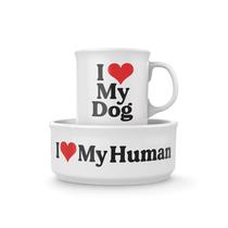 Conjunto de canecas e tigelas para cães genuíno Fred Howligans Love Dog Conjunto de canecas e tigelas para cães genuíno Fred Howligans Love Dog