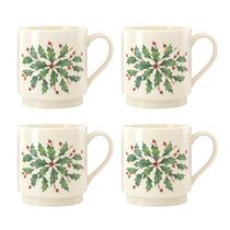 Conjunto de canecas Lenox Hosting The Holidays, empilhável, 4 peças, vermelho e verde