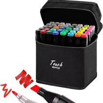 Conjunto De Caneta Marcador Profissional Para Colorir Desenho Permanente Ponta Dupla Com Estojo Kit 48 Canetinhas