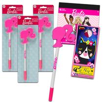 Conjunto de canetas Barbie School Supplies, 3 canetas esferográficas com adesivos