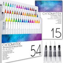 Conjunto de canetas de aquarela CHROMATEK 54 com bloco de 15 páginas e tutorial Conjunto de canetas de aquarela CHROMATEK 54 com bloco de 15 páginas e tutorial