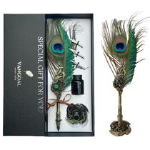 Conjunto de canetas de penas VANGOAL Peacock Feather Pen com tinta de 15 mL Conjunto de canetas de penas VANGOAL Peacock Feather Pen com tinta de 15 mL
