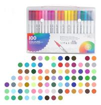 Conjunto De Canetas Marcador Permanente Brush Pen Tipo Copic com Ponta Dupla 100 Cores Maleta de Transporte