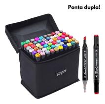 Conjunto de Canetas Permanente 60 Cores com Ponta Dupla para Colorir e Criar