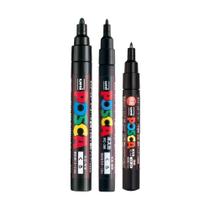 Conjunto de Canetas POSCA Mitsubishi Pencil Preto 3 peças Médio, Fino e Ultra Fino Conjunto de Canetas POSCA Mitsubishi Pencil Preto 3 peças Médio, Fino e Ultra Fino