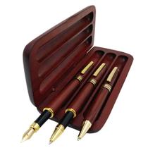 Conjunto de canetas Ren Handcraft, 3 peças de madeira com estojo de presente com recargas
