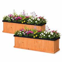 Conjunto de Canteiro Elevado Giantex 112x25x30 cm em Madeira de Pinus, 2 Unidades